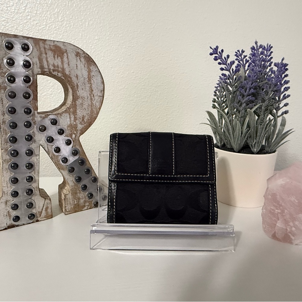 Coach Black Wallet with White Stitching